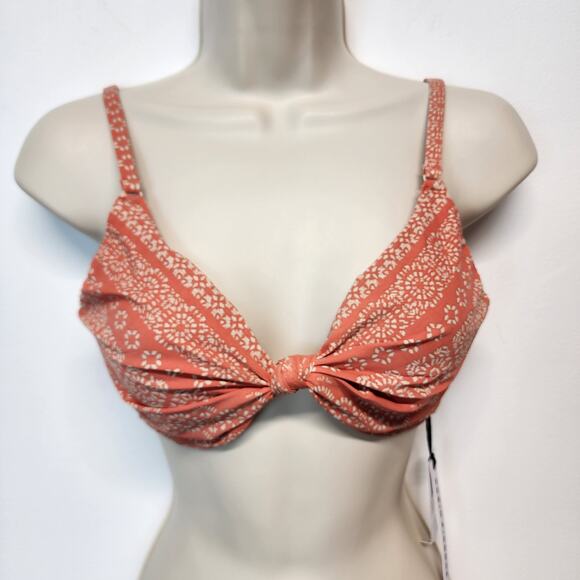 Robin Piccone Isla Twist Front Bikini Top Size S Pink Geo Underwired Bohemian - Picture 1 of 14